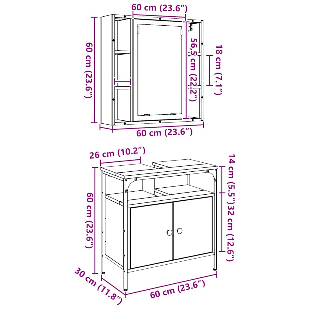Bathroom Furniture Set 2 pcs Brown Engineered wood