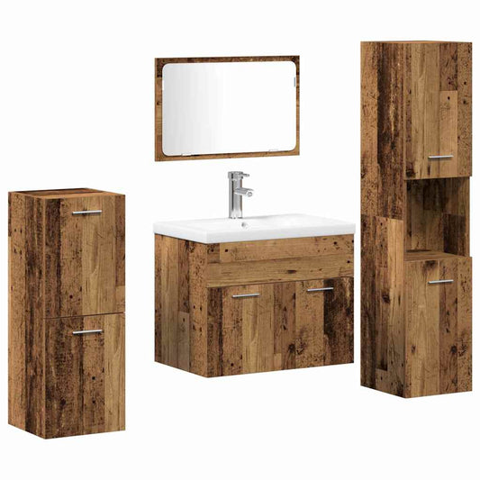 Bathroom Furniture Set 4 pcs Old Wood Engineered Wood