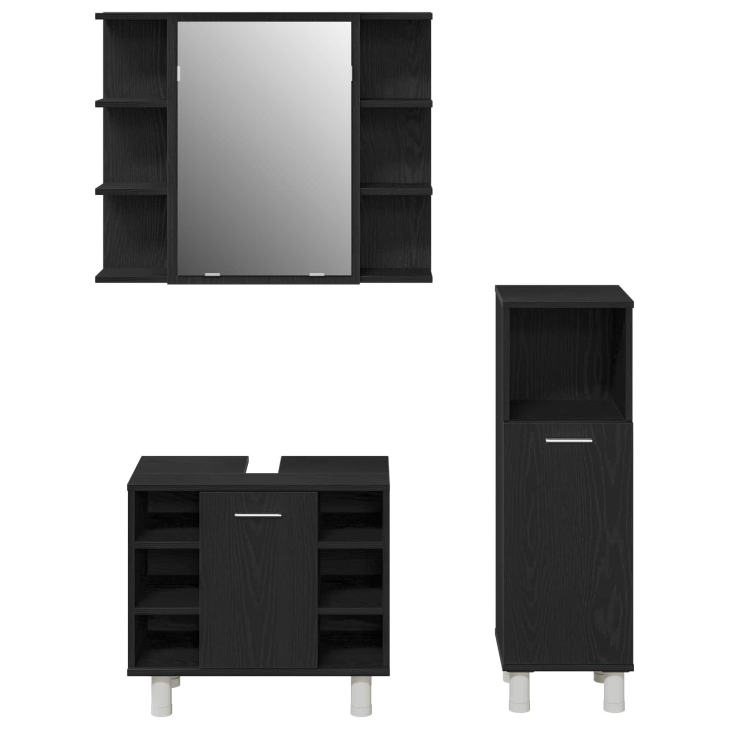 Bathroom Furniture Set 3 pcs Black Engineered Wood