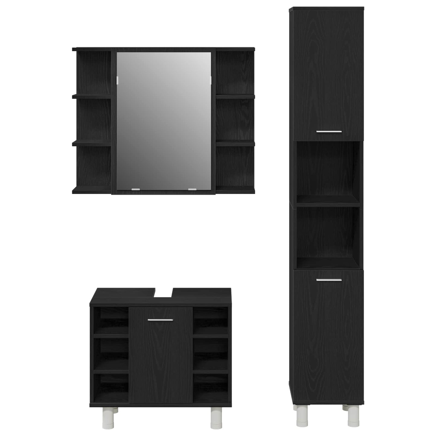 Bathroom Furniture Set 3 pcs Black Engineered Wood