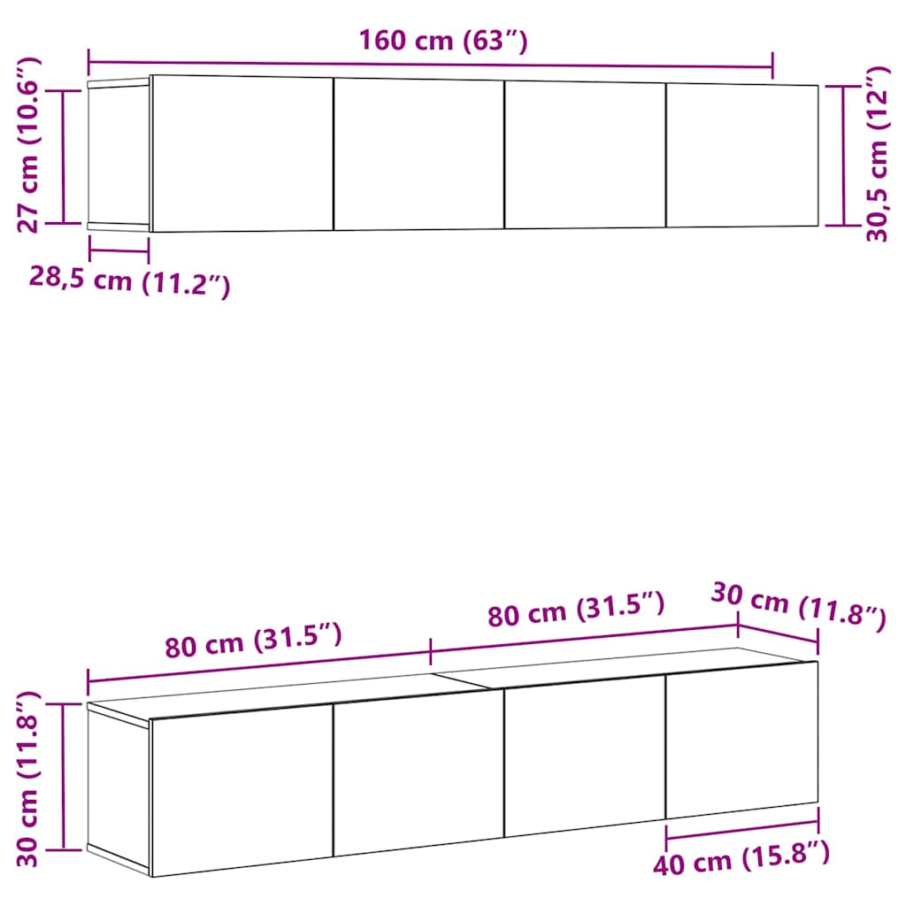 TV Cabinet Set 4 pcs Black Oak Engineered Wood