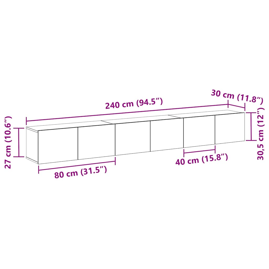 TV Cabinet Set 3 pcs Black Oak Engineered Wood