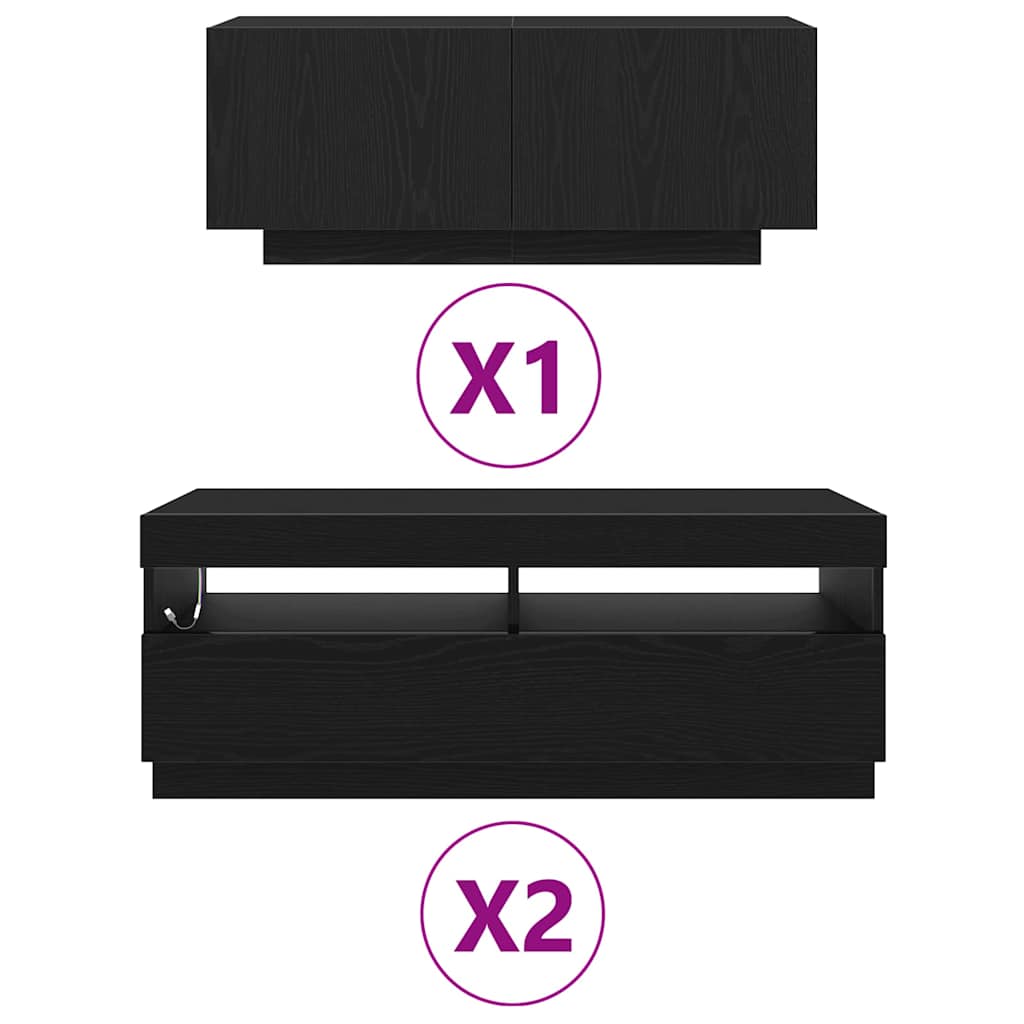 TV Cabinet Set 3 pcs Black Engineered Wood