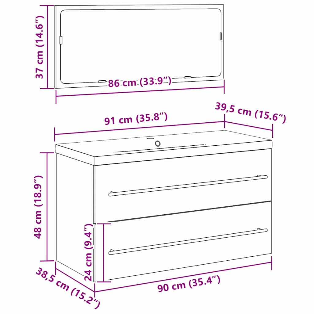 Bathroom Sink Cabinet 3 pcs Black Oak 90 x 38.5 x 48 cm