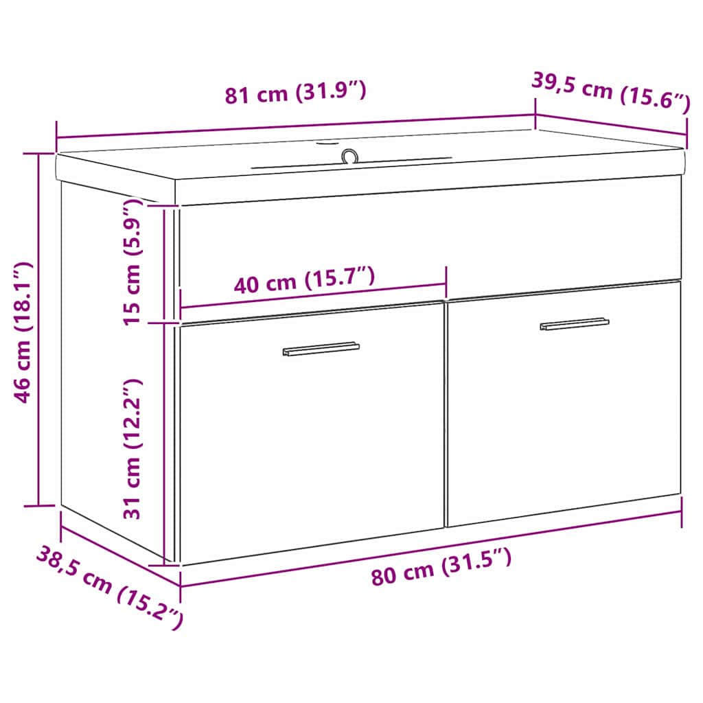 Bathroom Cabinet Black Oak 80 x 38.5 x 46 cm Engineered Wood
