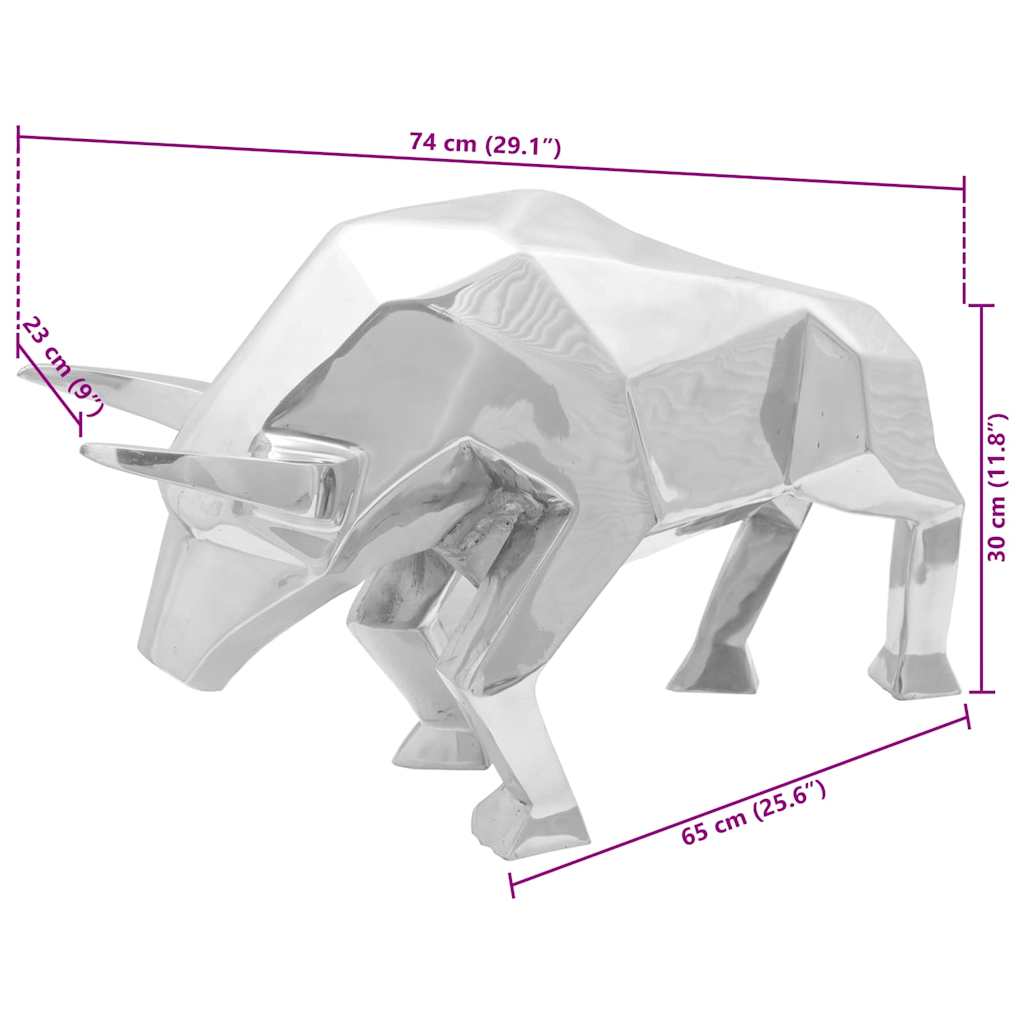 Bull Sculpture Silver 74 x 23 x 30 cm Aluminium