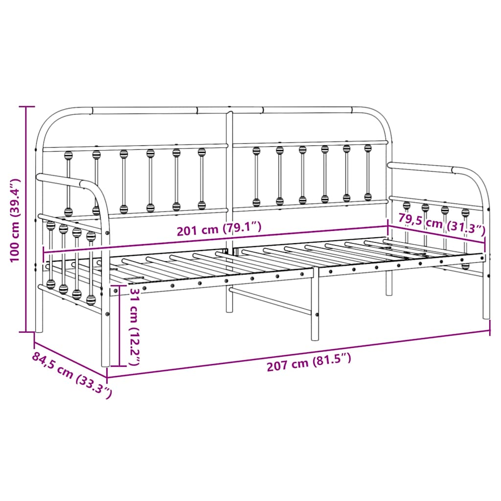 Daybed Frame White 80 x 200 cm Powder-Coated Steel