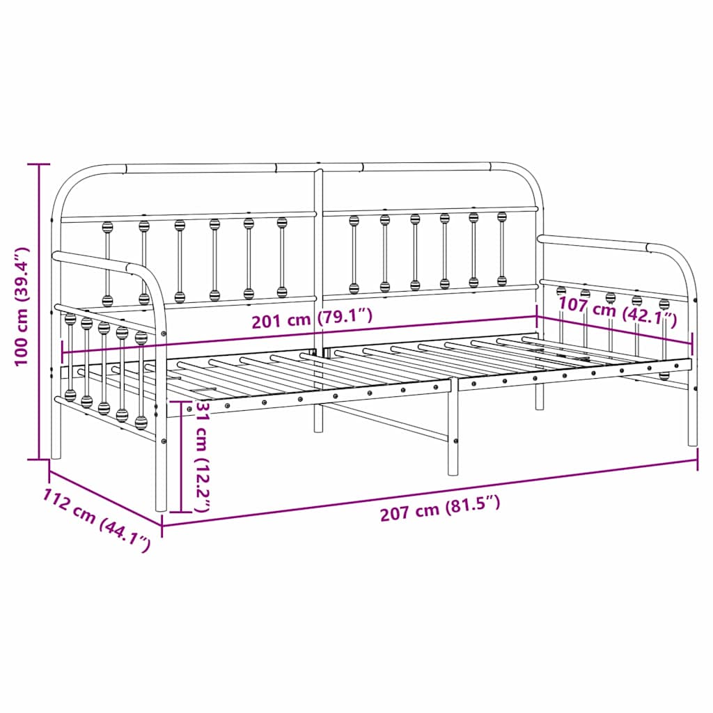 Daybed Frame White 107 x 203 cm Powder-Coated Steel