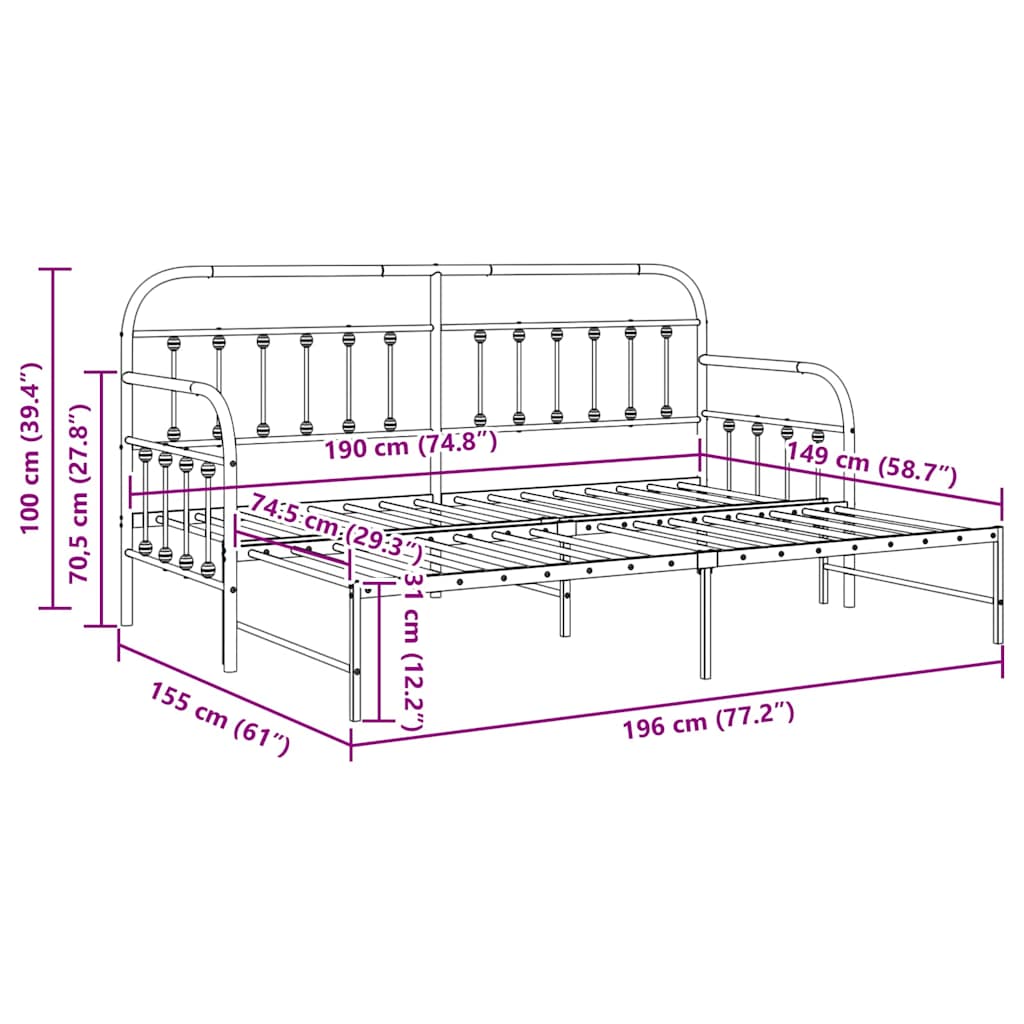 Daybed Frame White 75 x 190 cm Powder-Coated Steel