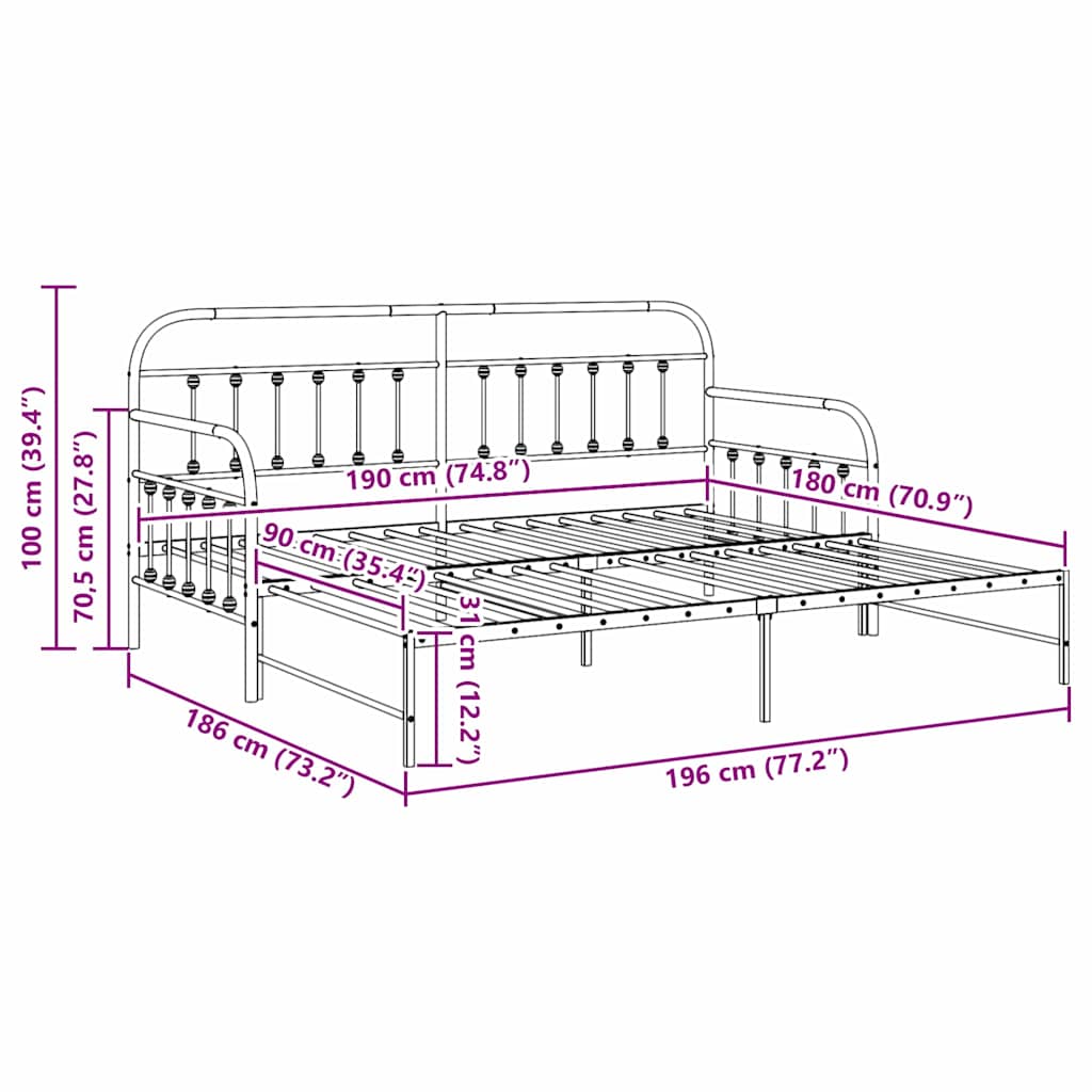 Daybed Frame White 90 x 190 cm Powder-Coated Steel