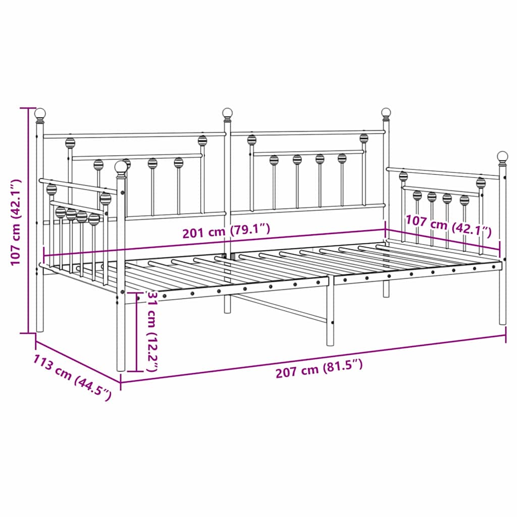 Daybed Frame Black 107 x 203 cm Steel