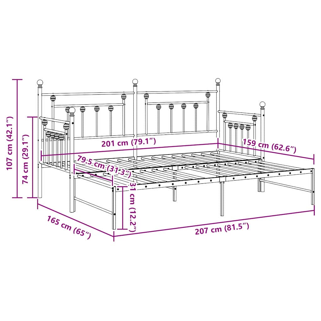 Daybed Frame Black 80 x 200 cm Steel
