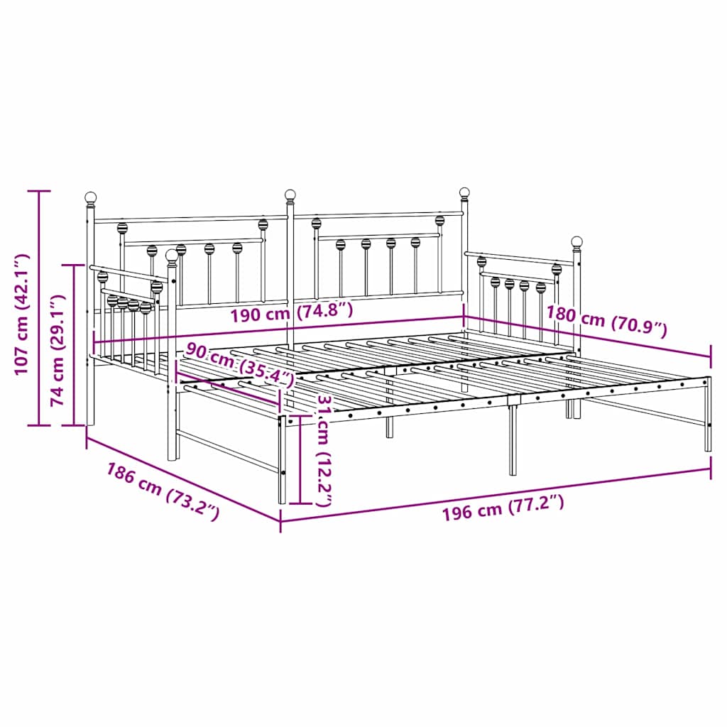 Daybed Frame Black 90 x 190 cm Steel