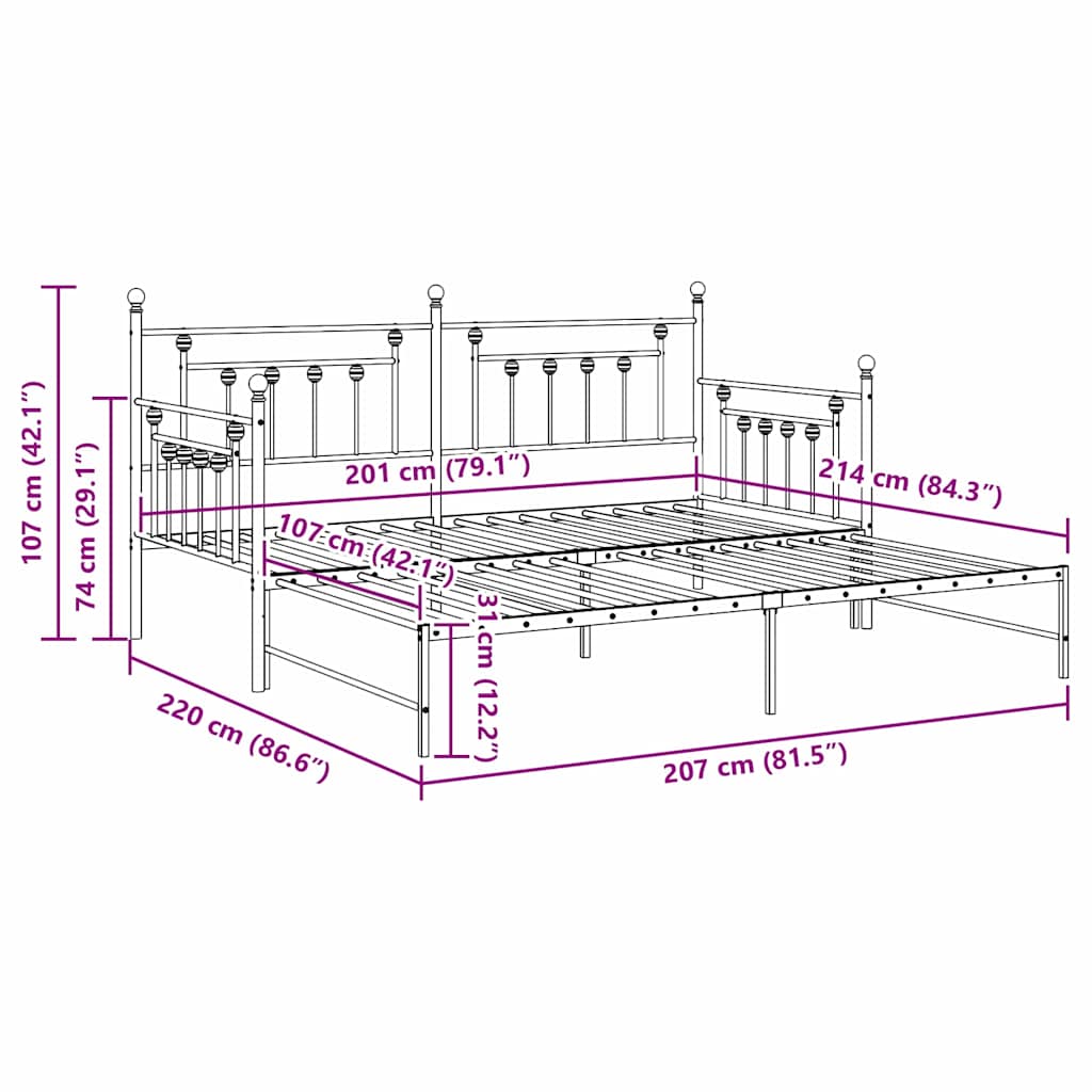 Daybed Frame Black 107 x 203 cm Steel