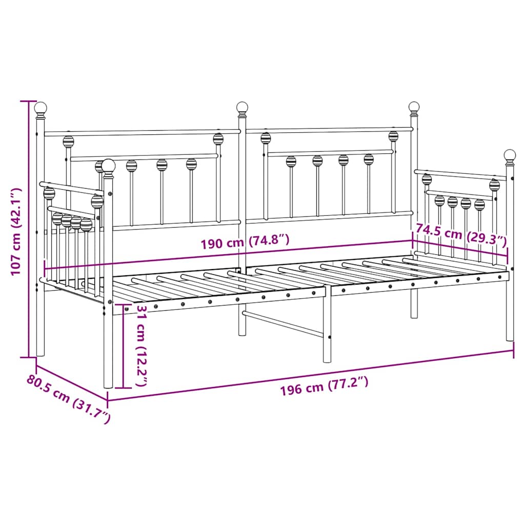 Daybed Frame White 75 x 190 cm Steel