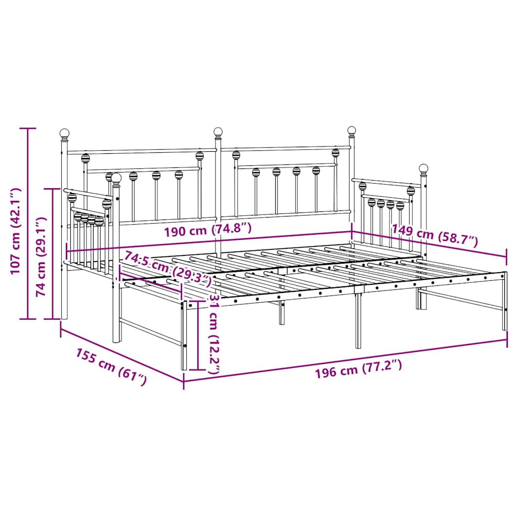 Daybed Frame White 75 x 190 cm Steel