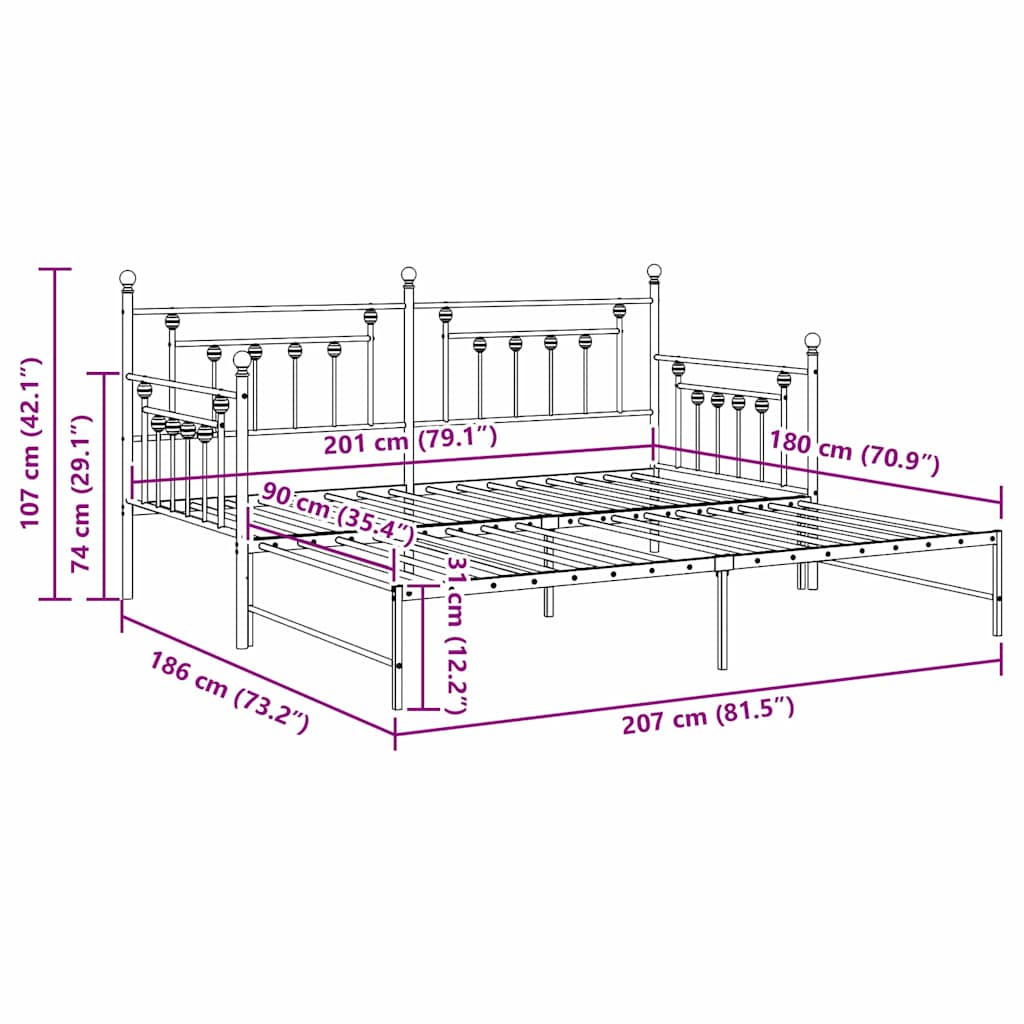 Daybed Frame White 90 x 200 cm Steel