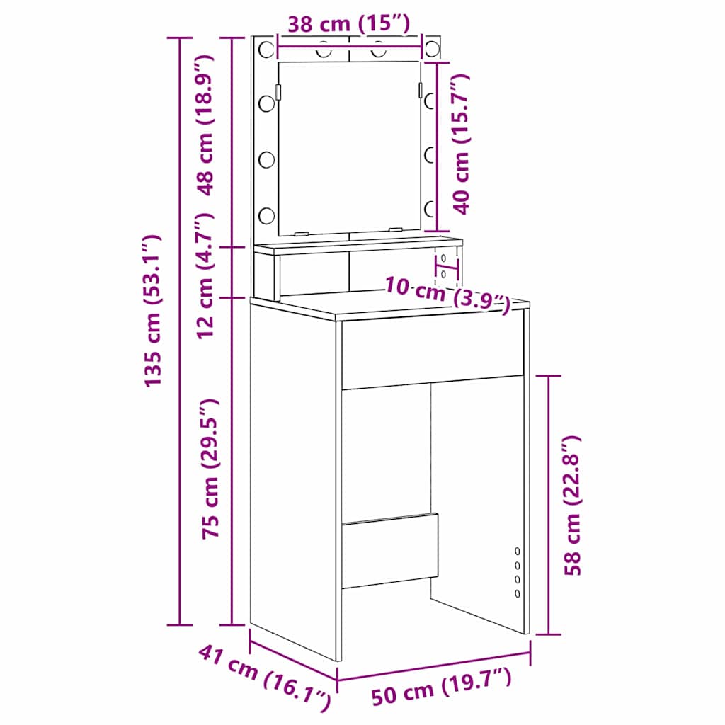 Dressing Table Old Wood 50 x 41 x 135 cm Engineered Wood