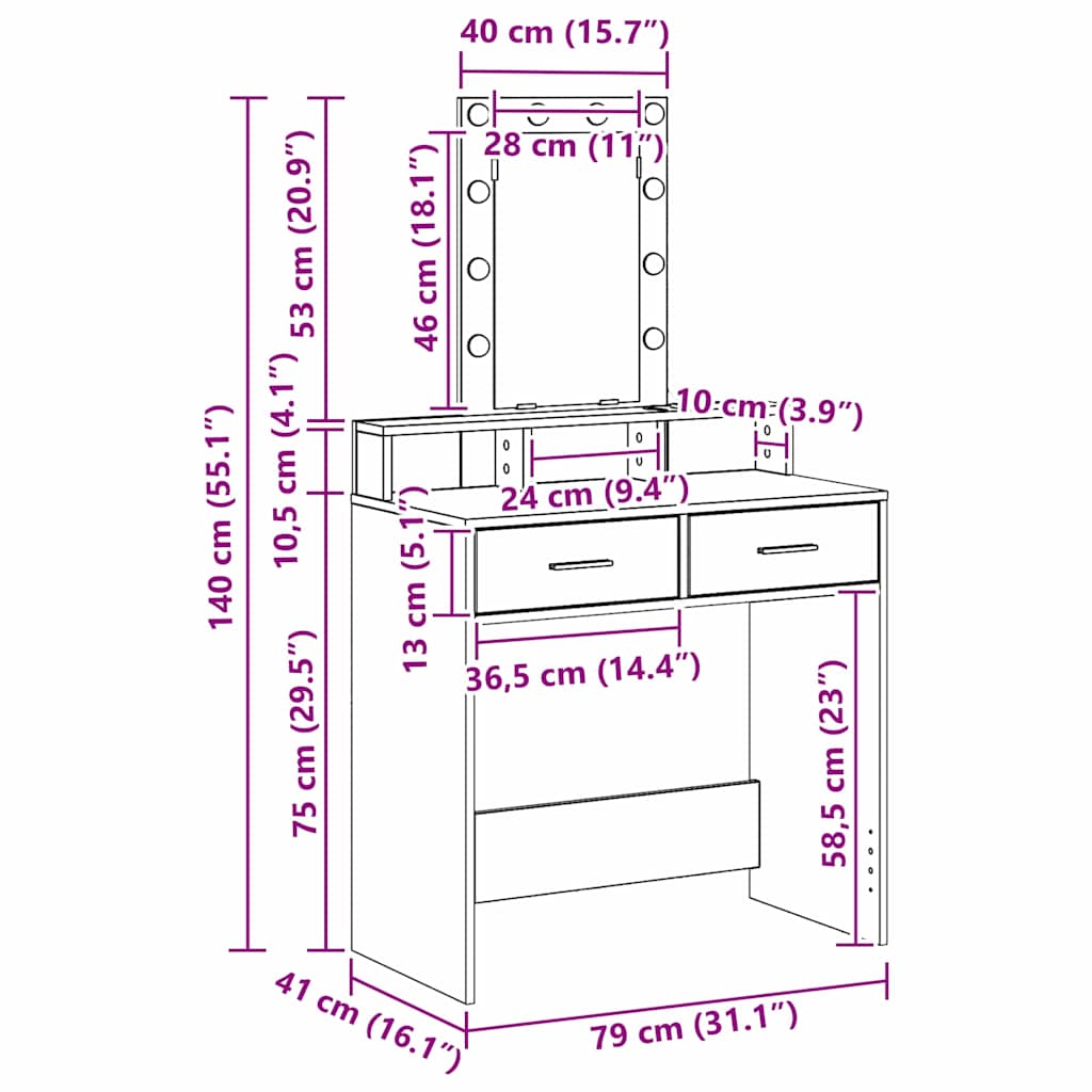 Dressing Table Brown 79 x 41 x 140 cm Engineered Wood