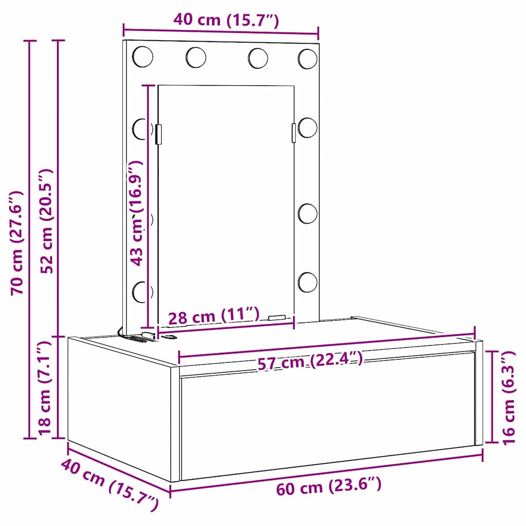 Dressing Table Grey 60 x 40 x 70 cm Engineered Wood