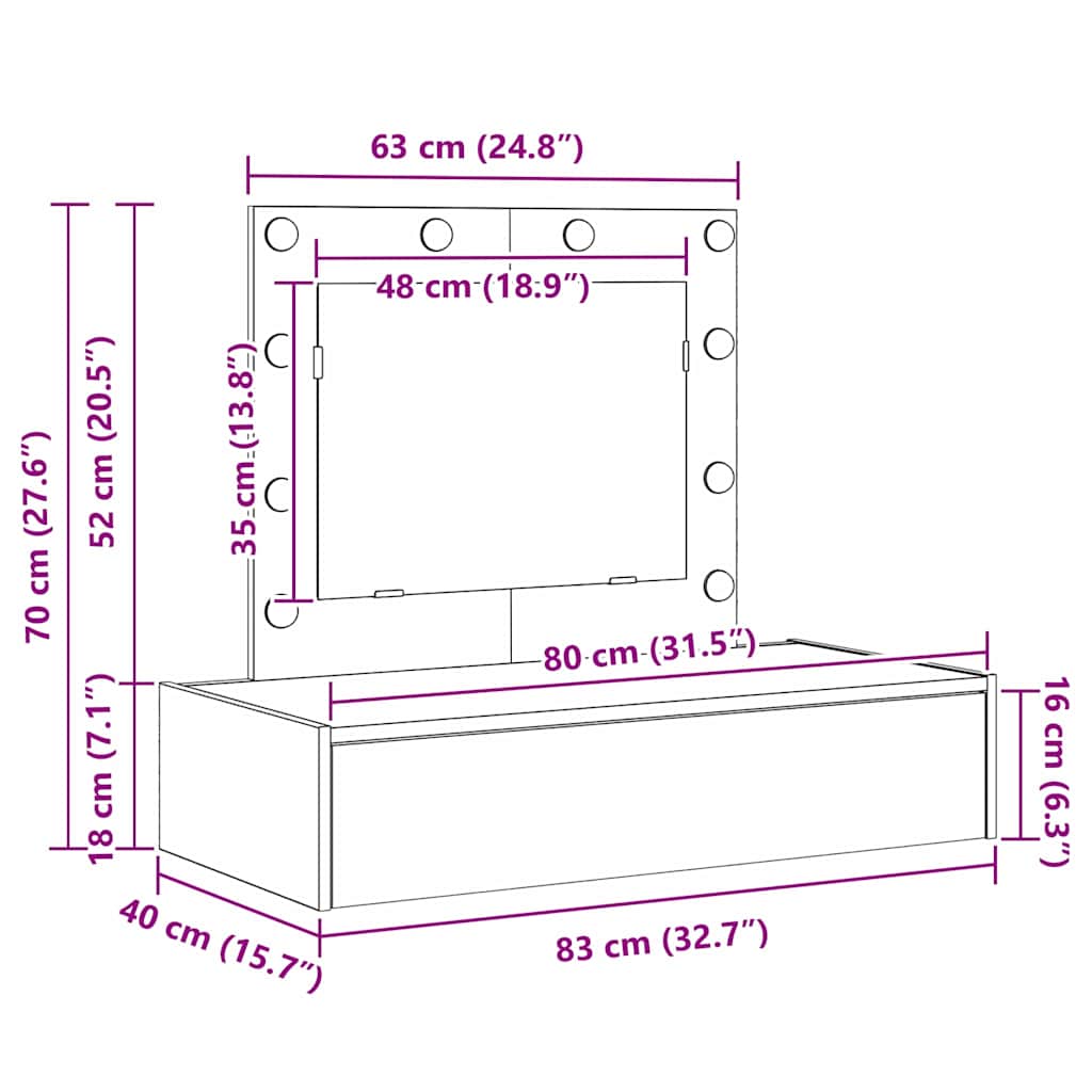 Dressing Table Brown 83 x 40 x 70 cm Engineered Wood