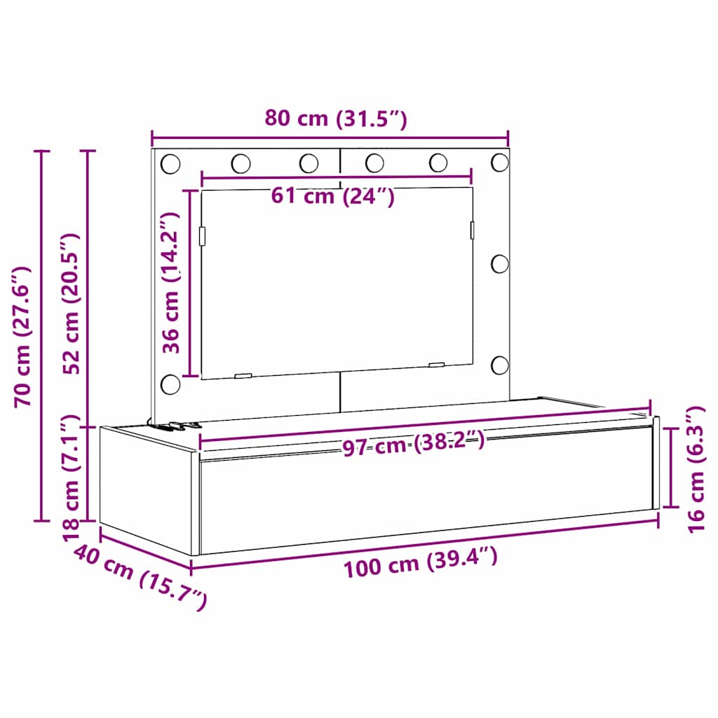 Dressing Table Grey 100 x 40 x 70 cm Engineered Wood