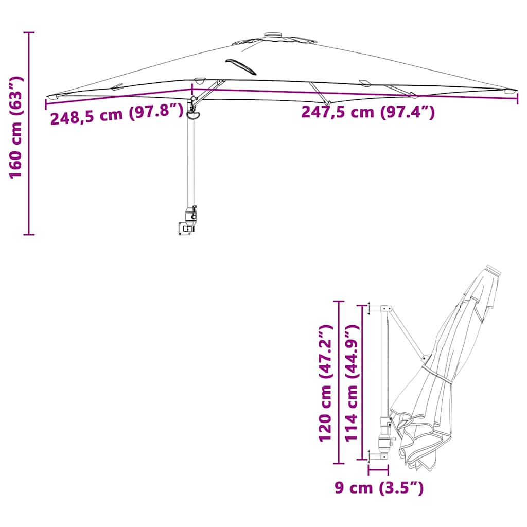 Garden Parasol Bordeaux Red 248.5 x 247.5 x 160 cm