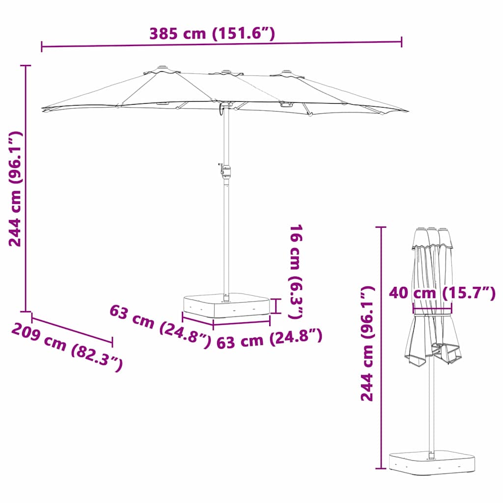 Garden Parasol 385 x 209 x 244 cm Polyester and Steel Azurblau