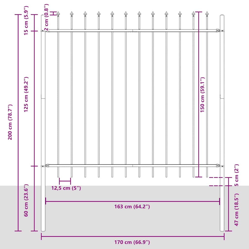 Garden Fence WOERDEN 4 pcs 6.8 x 1.5 m Powder-coated Steel Grey