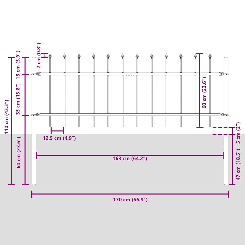 Garden Fence WOERDEN 5 pcs 8.5 x 0.6 m Powder-coated Steel Grey