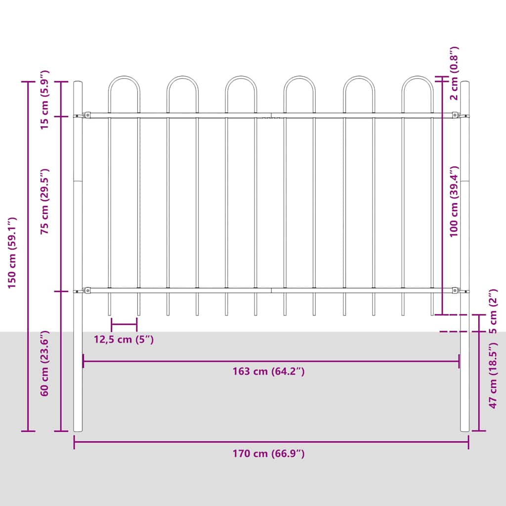 Garden Fence BOXTEL 5 pcs 8.5 x 1 m Powder-coated Steel Grey