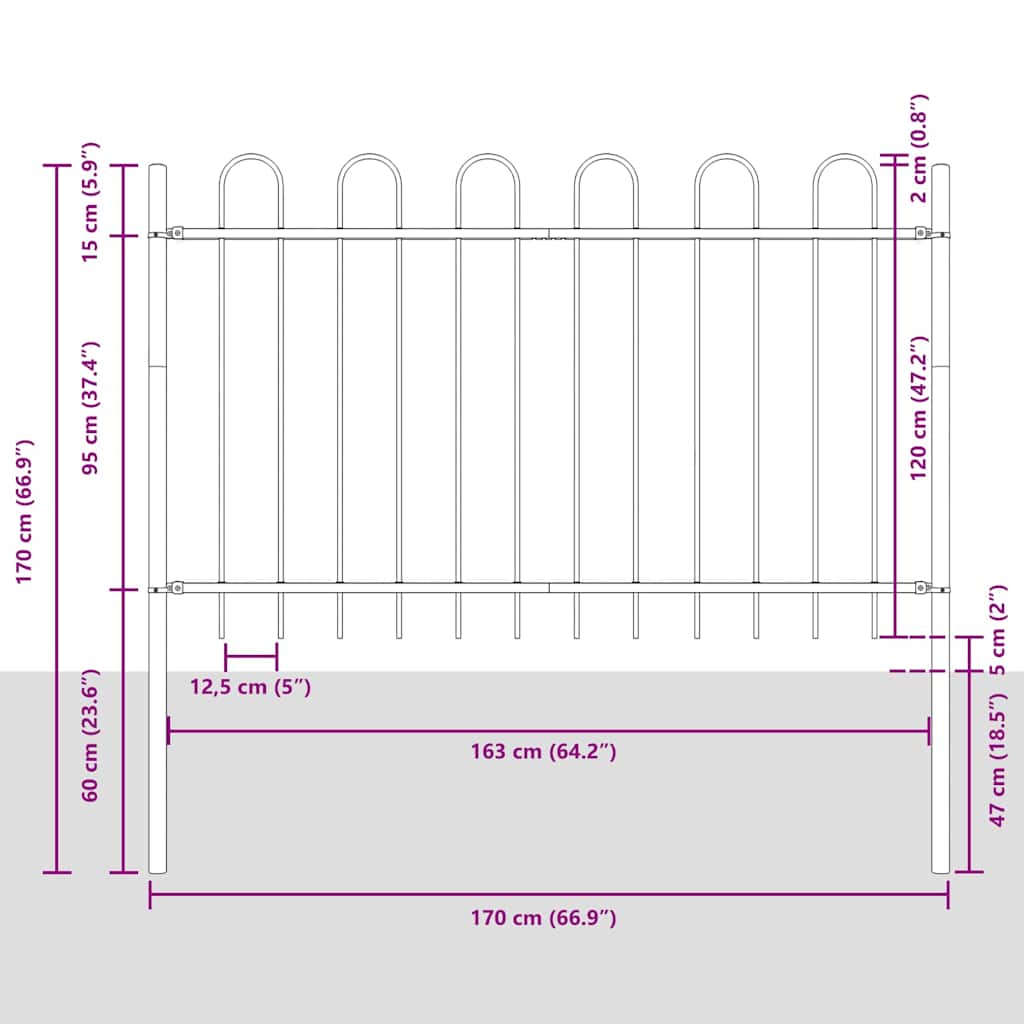 Garden Fence BOXTEL 5 pcs 8.5 x 1.2 m Powder-coated Steel Grey