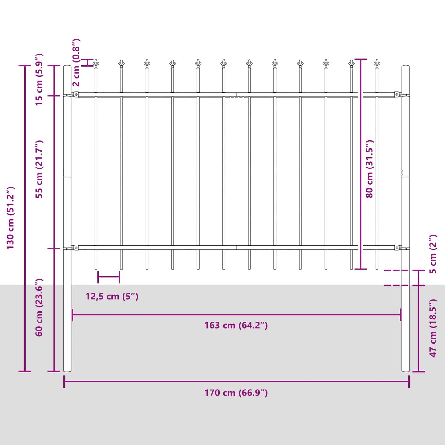 Garden Fence WOERDEN 5 pcs 8.5 x 0.8 m Powder-coated Steel