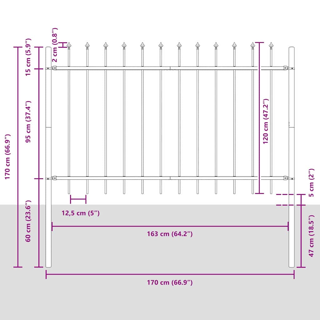Garden Fence WOERDEN 5 pcs 8.5 x 1.2 m Powder-coated Steel