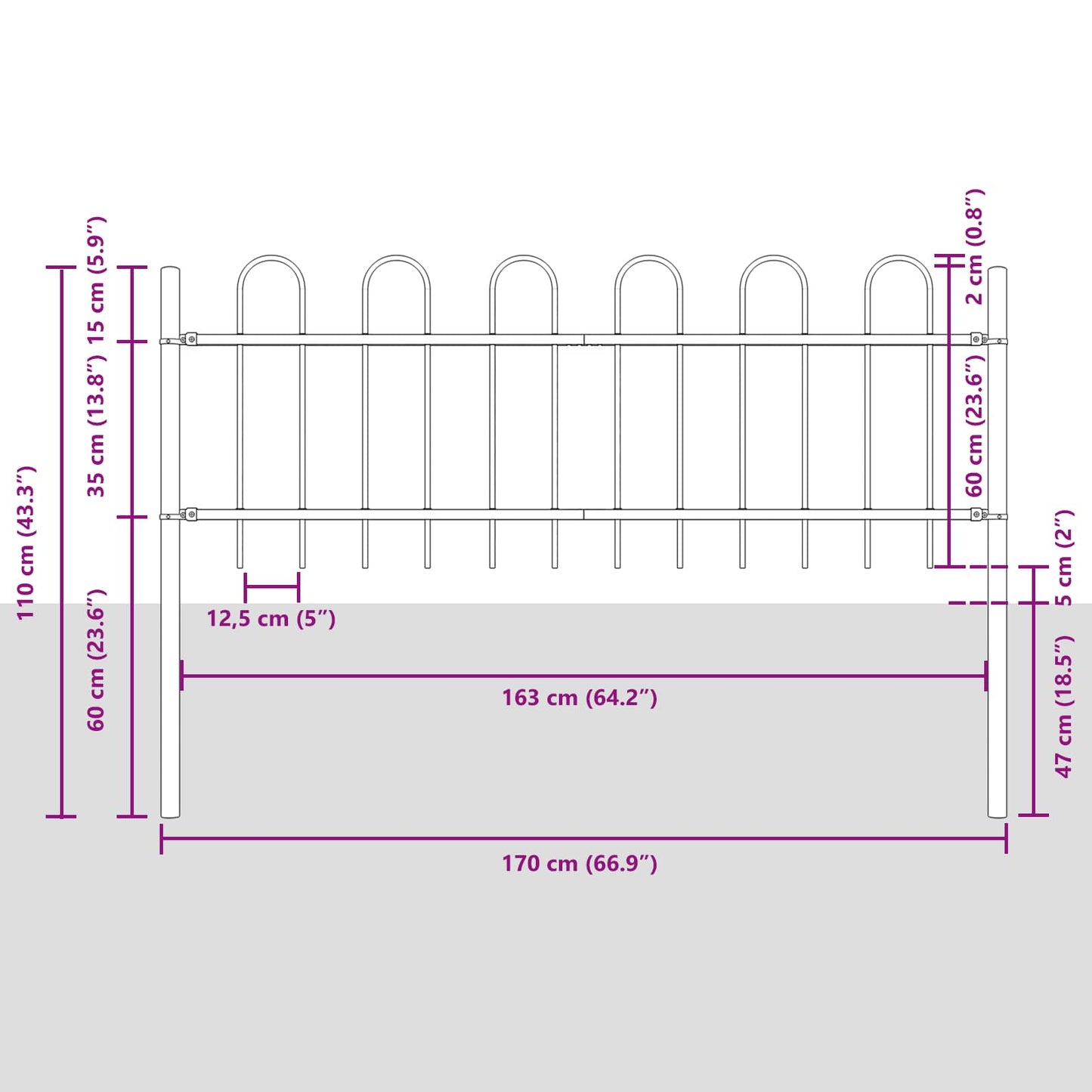 Garden Fence BOXTEL 5 pcs 8.5 x 0.6 m Powder-coated Steel White