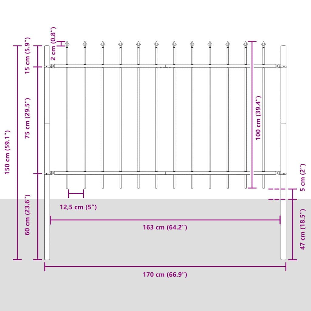 Garden Fence WOERDEN 6 pcs 10.2 x 1 m Powder-coated Steel Grey