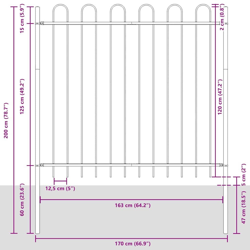 Garden Fence BOXTEL 7 pcs 11.9 x 1.5 m Powder-coated Steel Grey