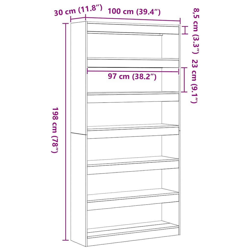 Book Cabinet 6-Tier 100 x 30 x 198 cm Engineered Wood Black Oak