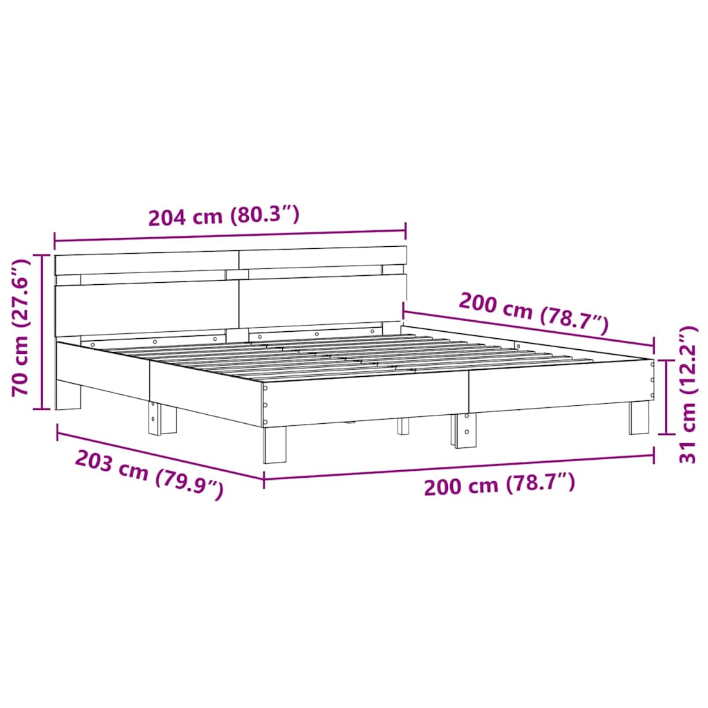 Bed Frame with LED Black Oak 200 x 200 cm Engineered Wood