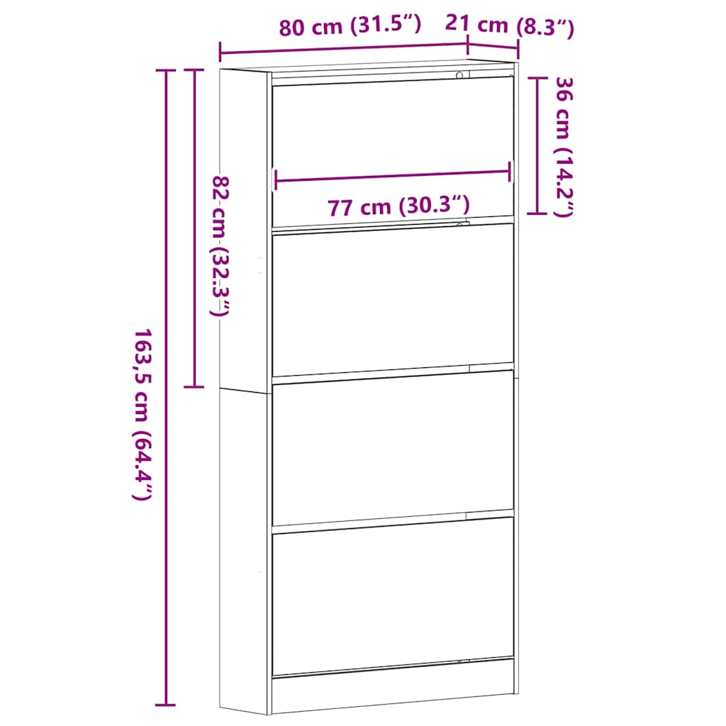 Shoe Cabinet 80 x 21 x 163.5 cm Engineered Wood Old Wood