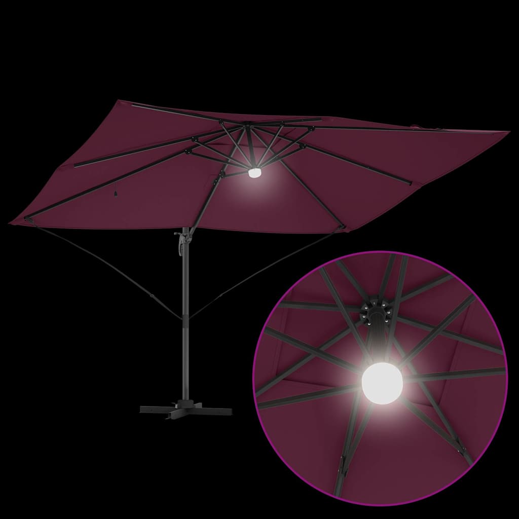Umbrella with LED Strip Lights Bordeaux Red 351 x 250 x 253 cm