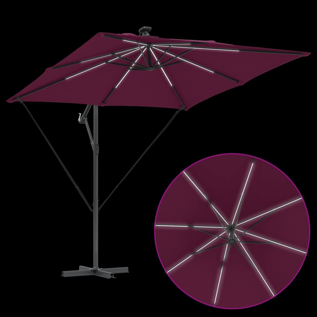 Umbrella with LED Strip Lights Bordeaux Red 249 x 249 x 250 cm