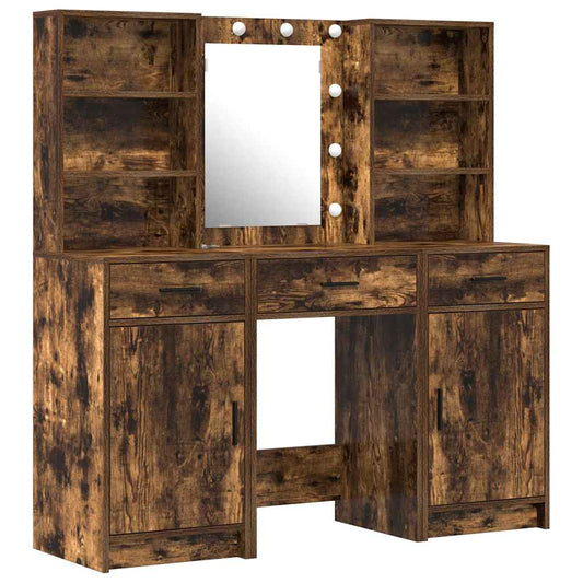 Dressing Table Set 3 pcs Smoked Oak Engineered Wood
