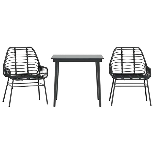 3 Piece Garden Dining Set Black Poly Rattan Glass