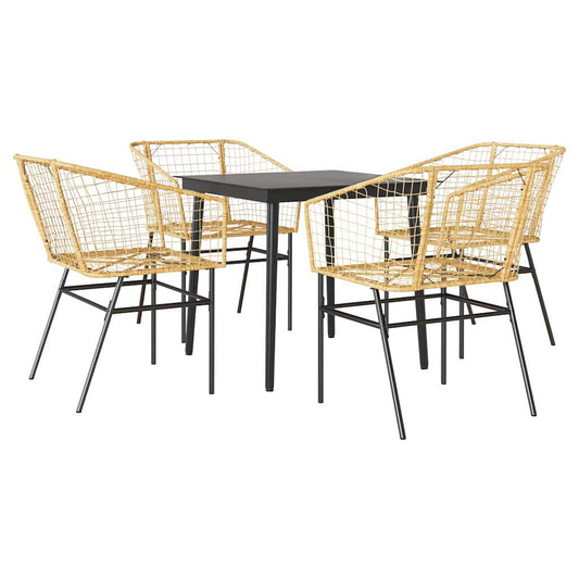 5 Piece Garden Dining Set Brown Poly Rattan Glass