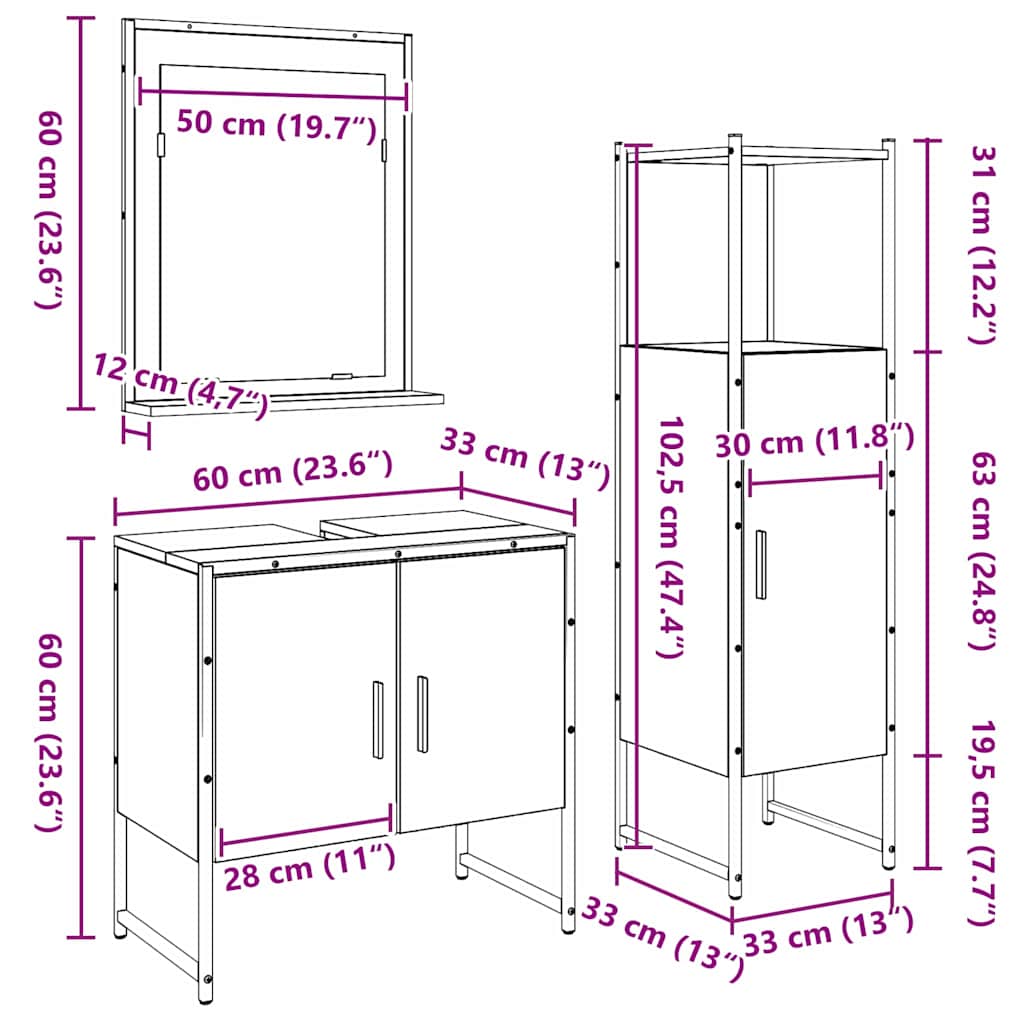 Bathroom Furniture Set 3 pcs Brown Engineered wood