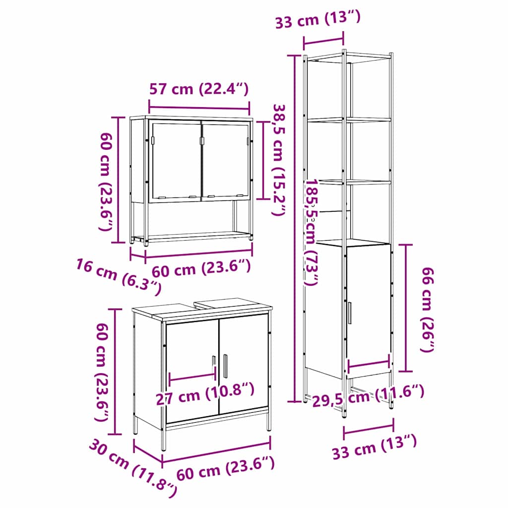 Bathroom Furniture Set 3 pcs Brown Engineered wood