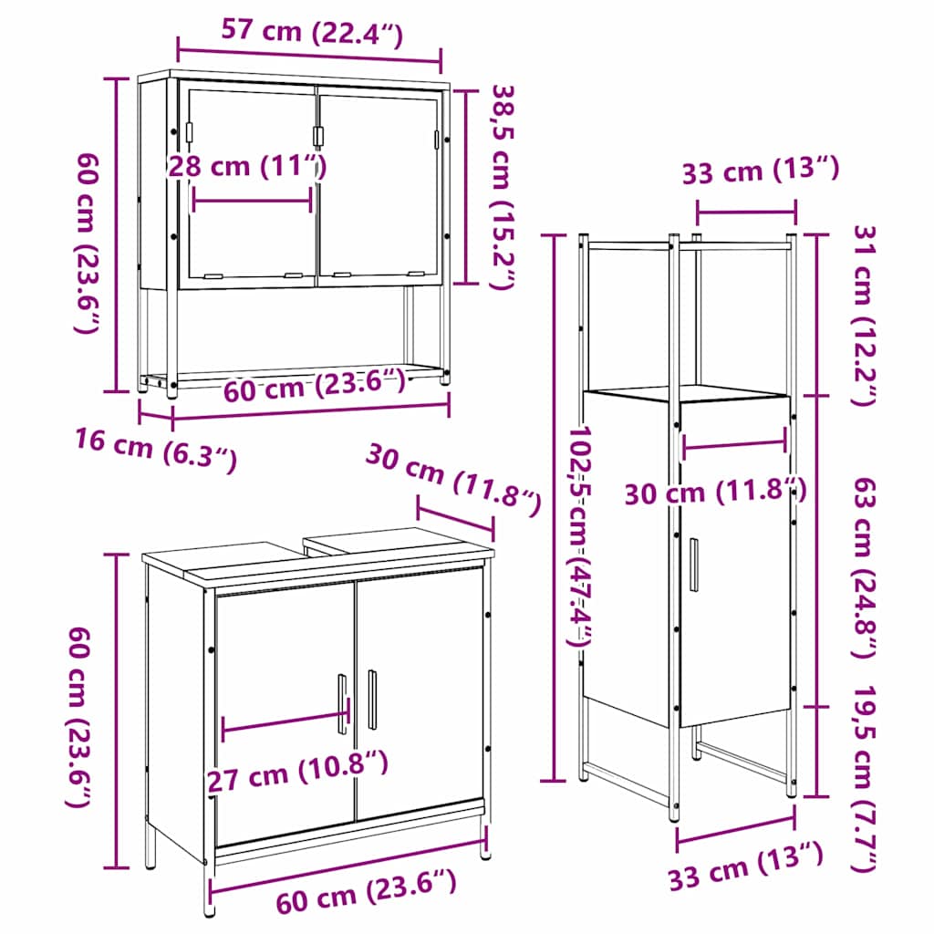 Bathroom Furniture Set 3 pcs Brown Engineered wood