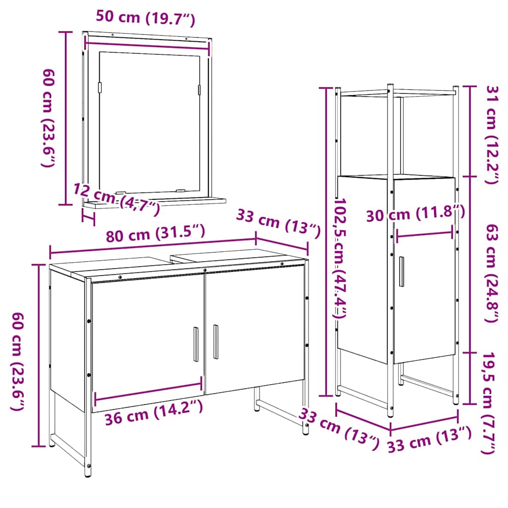 Bathroom Furniture Set 3 pcs Brown Engineered wood
