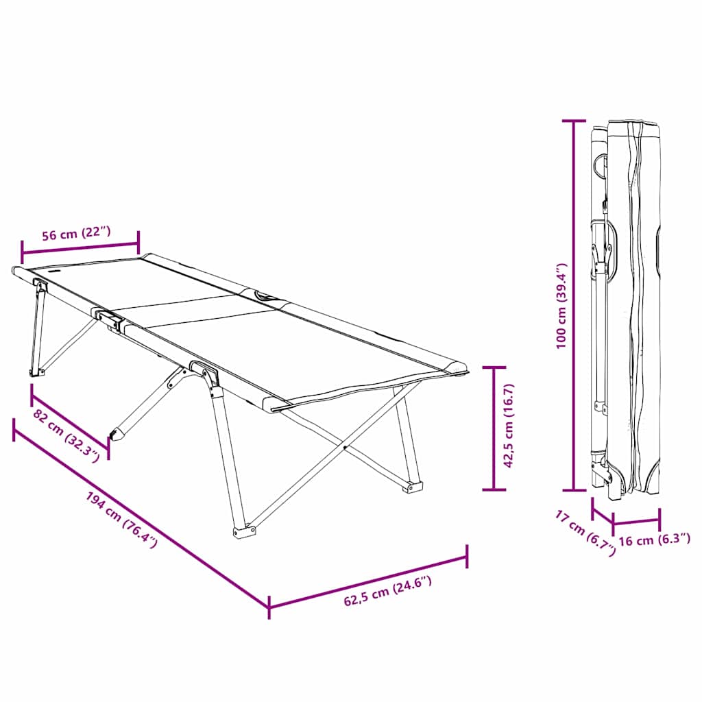 Folding Camping Bed Green 194 x 62.5 x 42.5 cm Oxford and Steel
